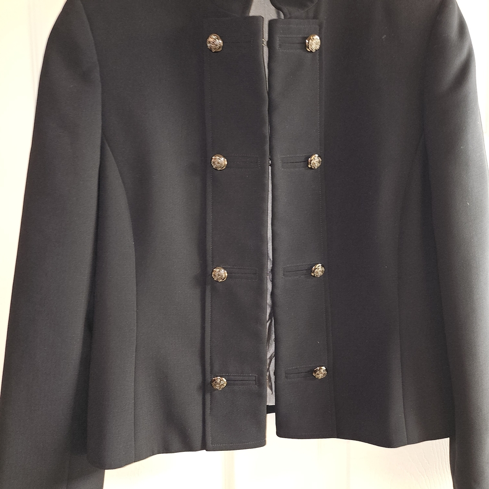 Tahari Elegant Black Blazer with Gold Buttons